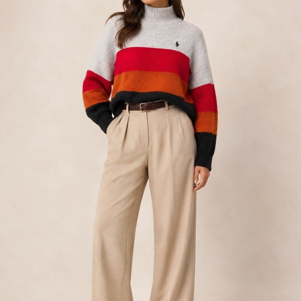 Mock Neck Sweater U.S. Polo Assn Colorblock Après Ski Retro Preppy Size Small
